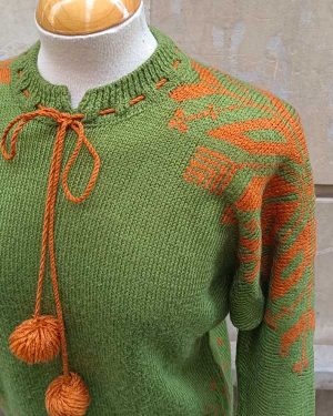 Jersey Verde Jacquard 1980s Orange Pattern Green Sweater