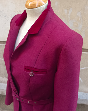 Chaqueta Granate Cinturón Cuello Terciopelo 1980s Velvet Collar Burgundy Jacket