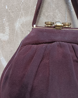 Bolso Mano Ante Chocolate Art Deco 1930s Streamline Brown Suede Frame Bag