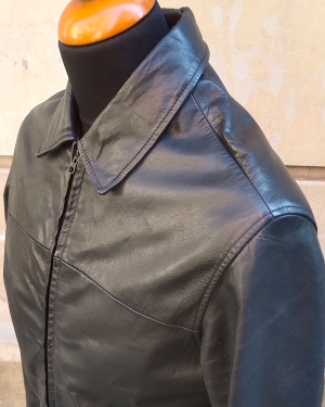 Cazadora Cuero Negro 2000s Black Leather Rock n Roll Jacket