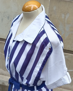 Vestido Camisero Marinero 1970s-80s Sailor Striped Dress Shirt